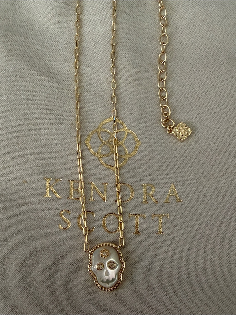 Kendra Scott Gold Skull Pendant Necklace with Mother-of-Pearl Inlay